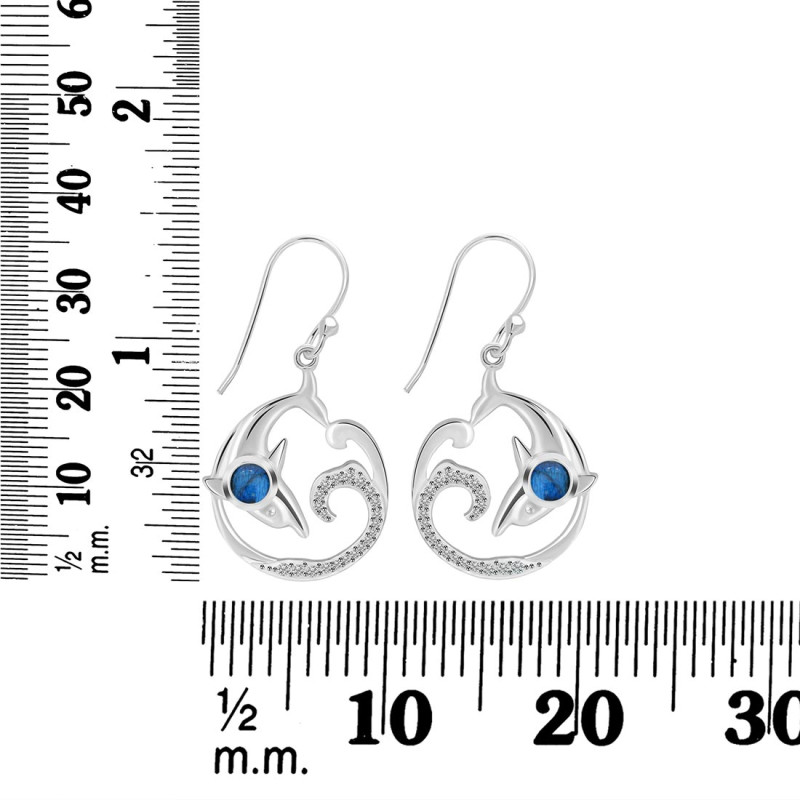 Labradorite & White Topaz Dolphin & Waves Earring LBD-RUE-20.
