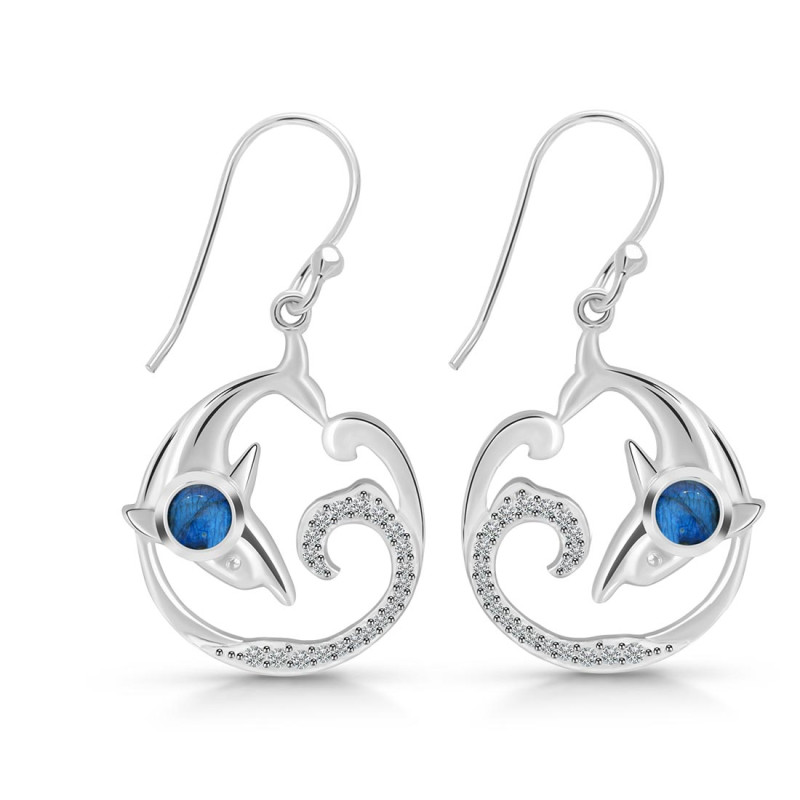 Labradorite & White Topaz Dolphin & Waves Earring LBD-RUE-20.