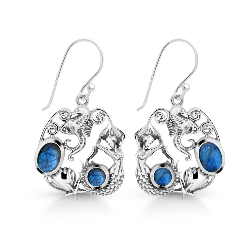 Labradorite Mermaid & Sea Horse & Star Fish & Shell Earring LBD-RUE-66.