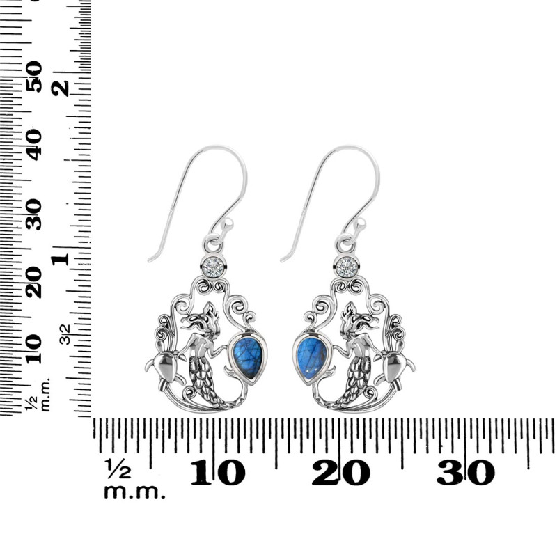 Labradorite & White Topaz Mermaid & Turtle Earring LBD-RUE-67.