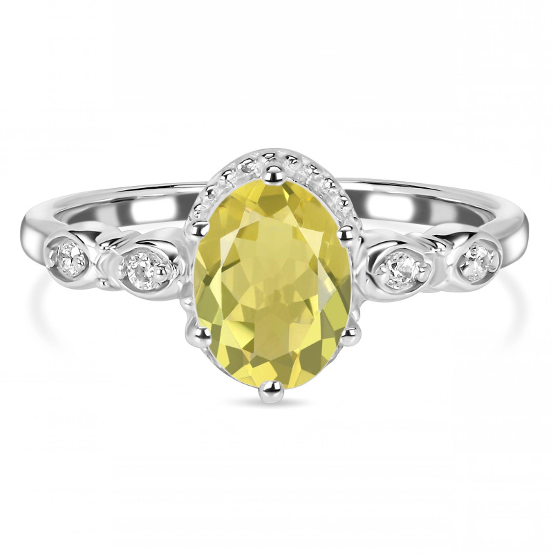 Lemon Quartz & White Topaz Ring LEM-RDR-2182.