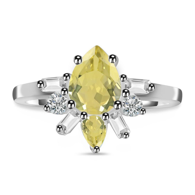 Lemon Quartz & White Topaz Ring LEM-RDR-2521.