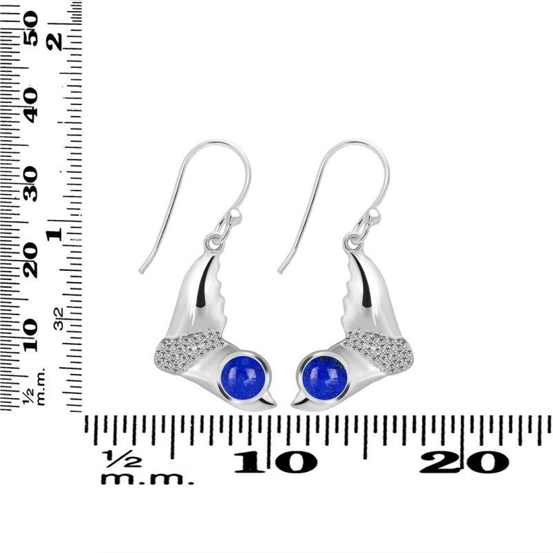 Lapis & White Topaz Whale Tail Earring LLP-RUE-10.