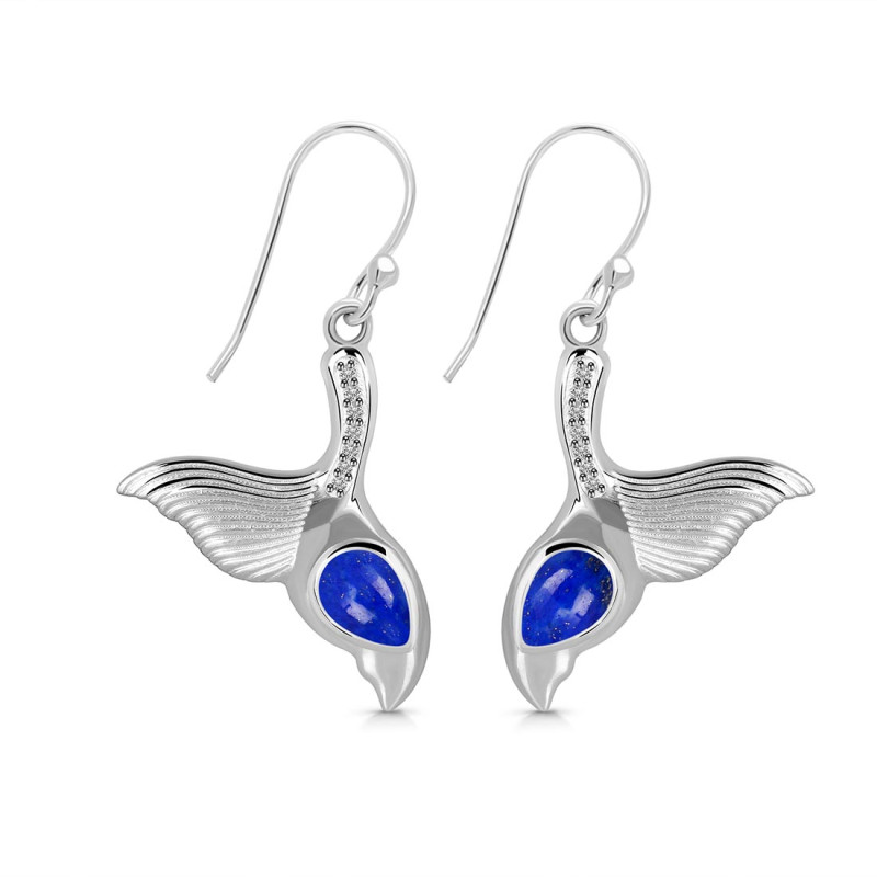 Lapis & White Topaz Whale Tail Earring LLP-RUE-30.
