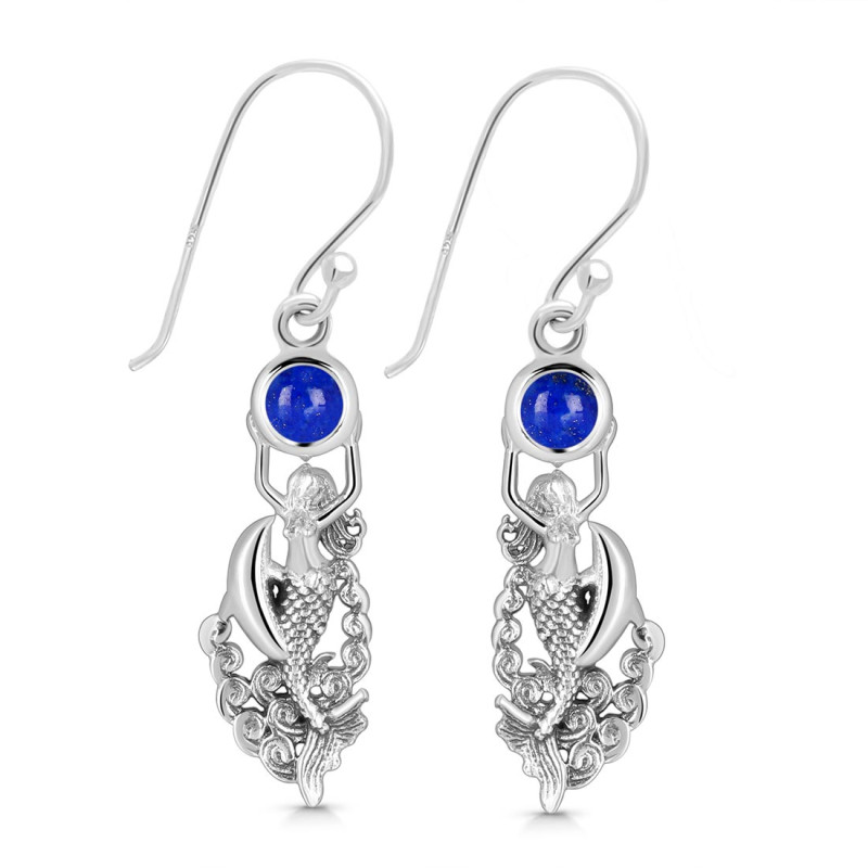 Lapis Mermaid & Dolphin Earring LLP-RUE-35.