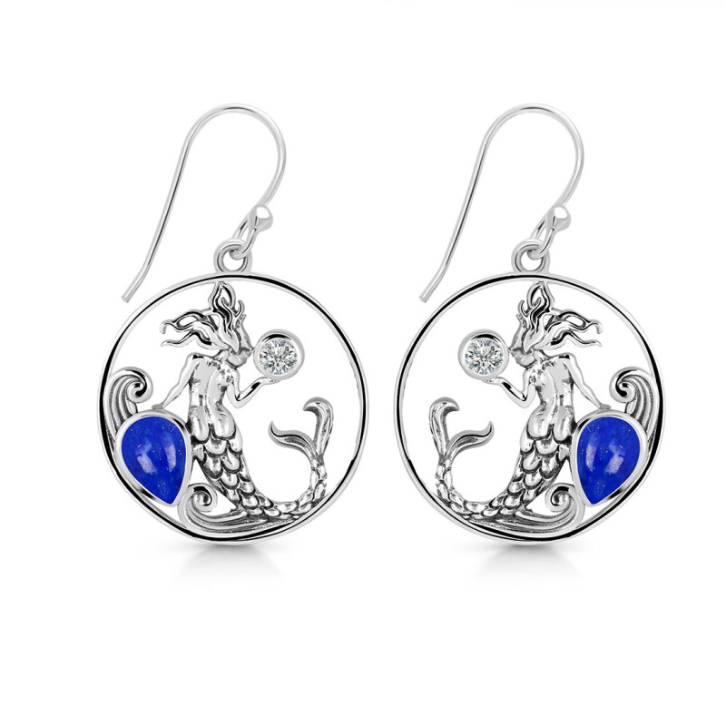 Lapis & White Topaz Mermaid Earring LLP-RUE-57.