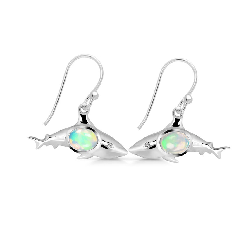 Opal & White Topaz Shark Earring OPL-RUE-13.