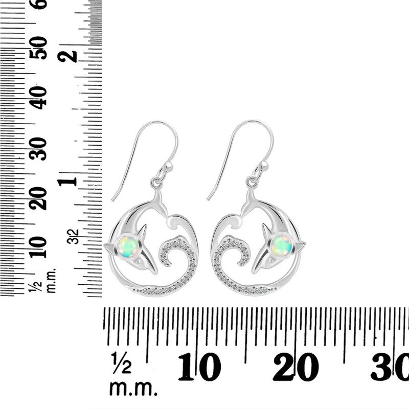 Opal & White Topaz Dolphin & Waves Earring OPL-RUE-20.