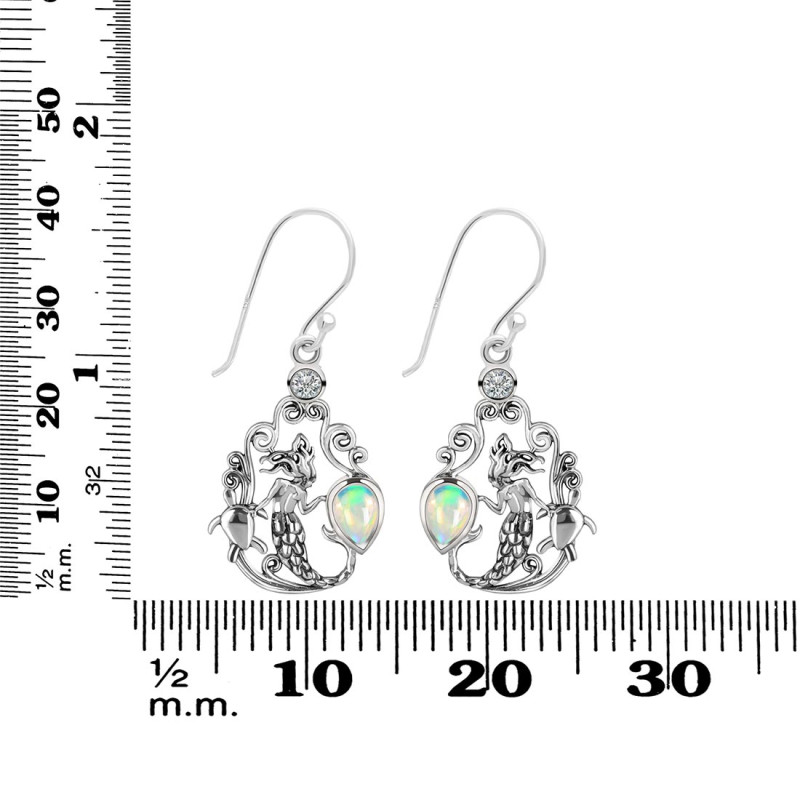 Opal & White Topaz Mermaid & Turtle Earring OPL-RUE-67.