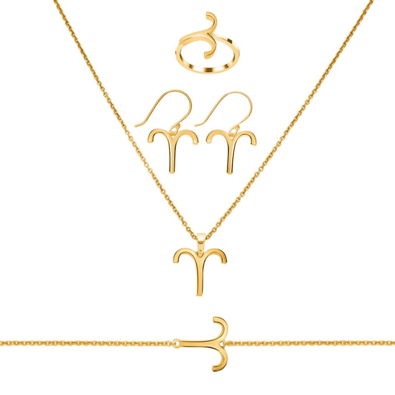 Aries Zodiac Plain Silver Jewelry Set PS-RDR-3098/RDE-1497/RDB-182/RDC-20.