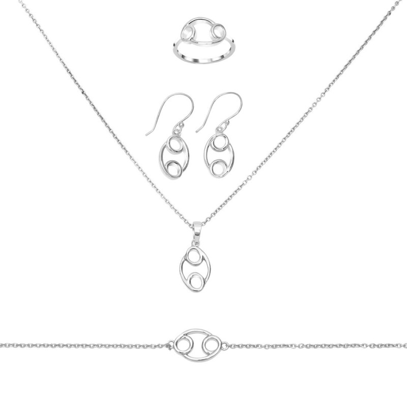 Cancer Zodiac Plain Silver Jewelry Set PS-RDR-3092/RDE-1500/RDB-185/RDC-23.