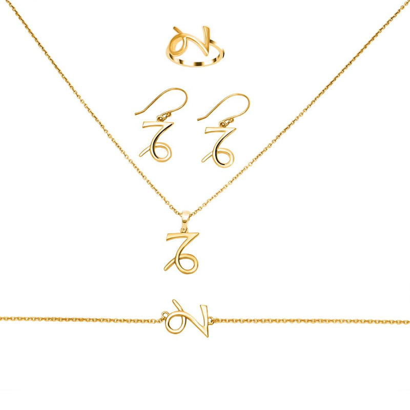 Capricorn Zodiac Plain Silver Jewelry Set PS-RDR-3087/RDE-1494/RDB-179/RDC-17.