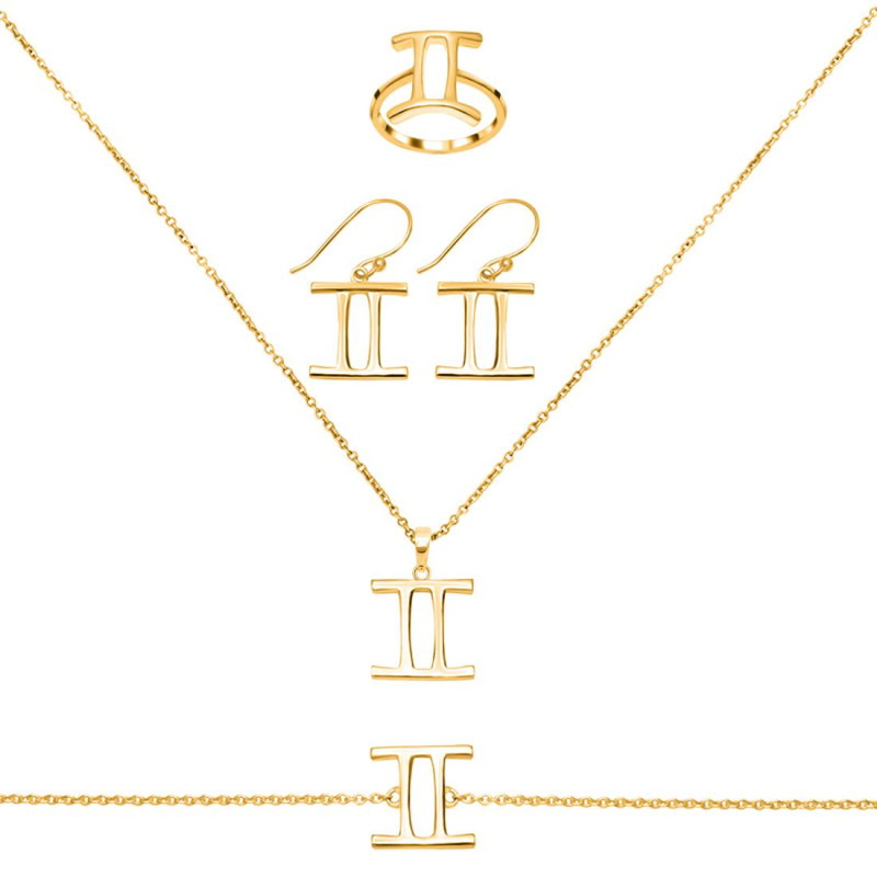 Gemini Zodiac Plain Silver Jewelry Set PS-RDR-3091/RDE-1499/RDB-184/RDC-22.