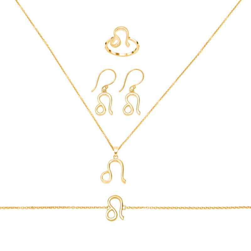 Leo Zodiac Plain Silver Jewelry Set PS-RDR-3093/RDE-1501/RDB-186/RDC-24.