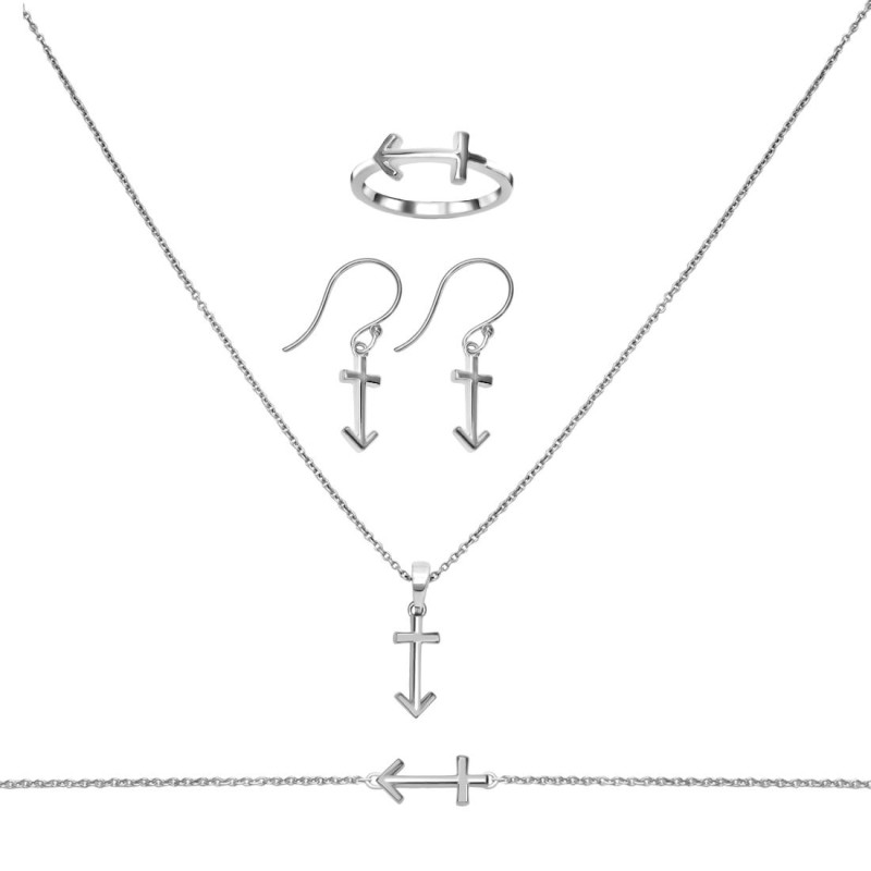 Sagittarius Zodiac Plain Silver Jewelry Set PS-RDR-3097/RDE-1505/RDB-190/RDC-28.