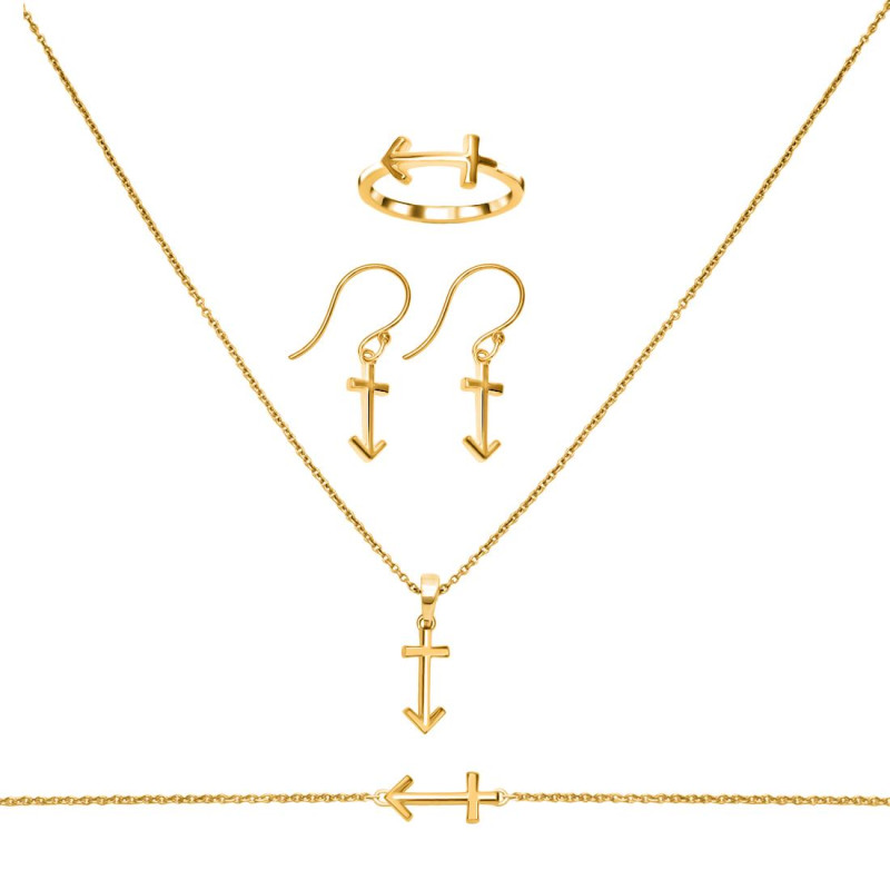 Sagittarius Zodiac Plain Silver Jewelry Set PS-RDR-3097/RDE-1505/RDB-190/RDC-28.