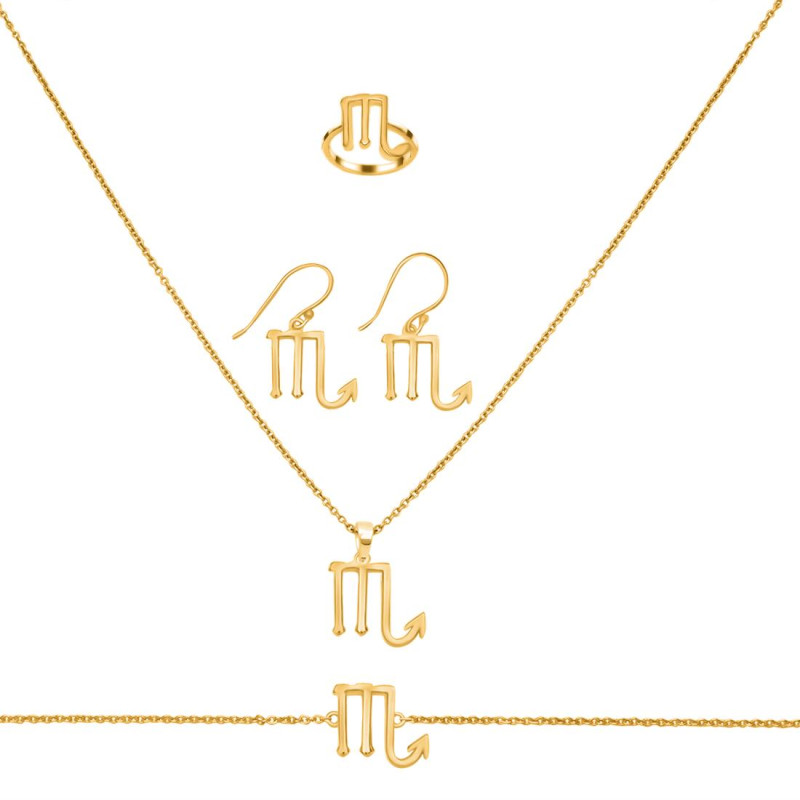 Scorpio Zodiac Plain Silver Jewelry Set PS-RDR-3096/RDE-1504/RDB-189/RDC-27.