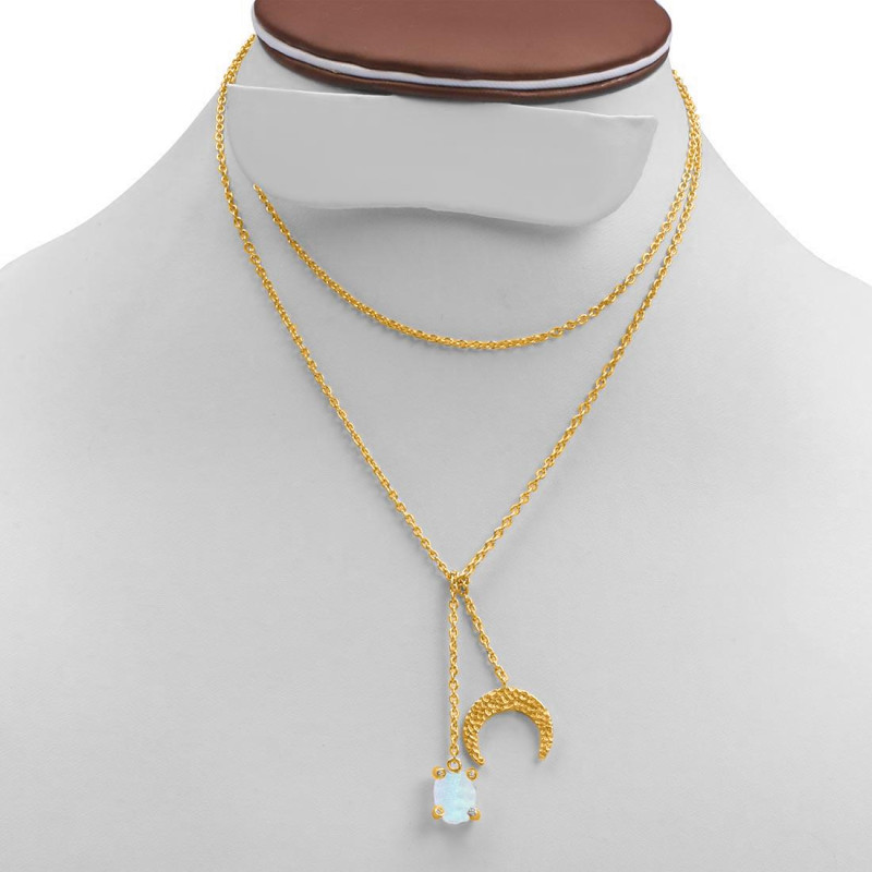 Moonstone Raw Crystal & White Topaz Necklace RBM-RN-71.