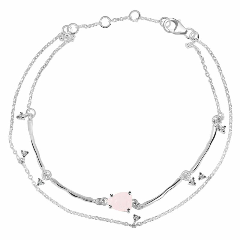 Rose Quartz  Raw Crystal & White Topaz Bracelet RSQ-RDB-168.