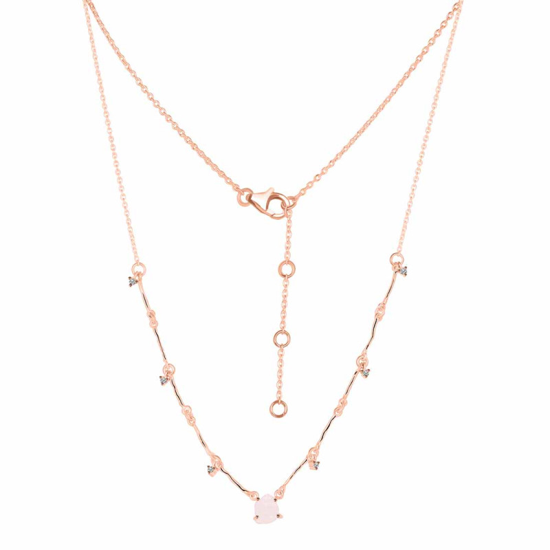 Rose Quartz  Raw Crystal & White Topaz Necklace RSQ-RDN-385.