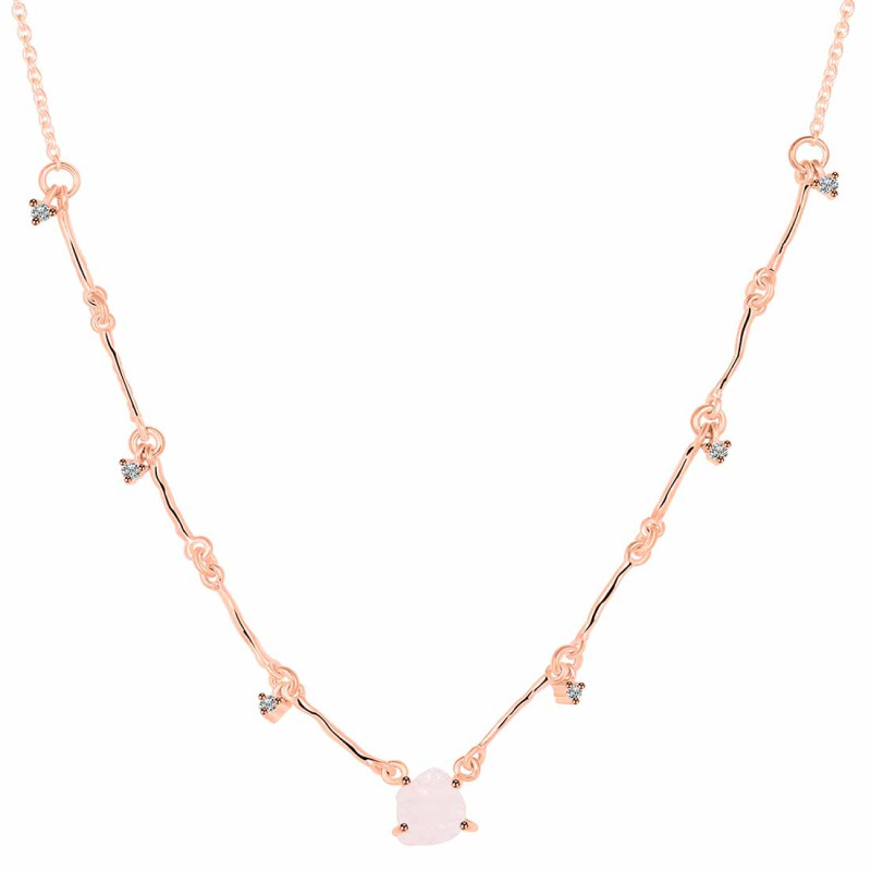 Rose Quartz  Raw Crystal & White Topaz Necklace RSQ-RDN-385.