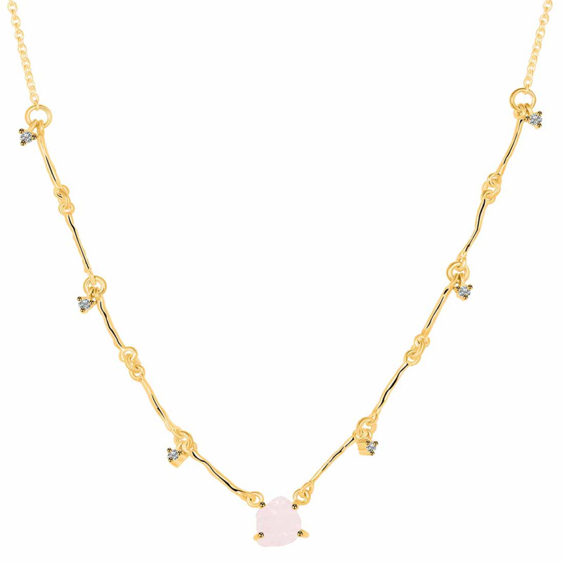 Rose Quartz  Raw Crystal & White Topaz Necklace RSQ-RDN-385.
