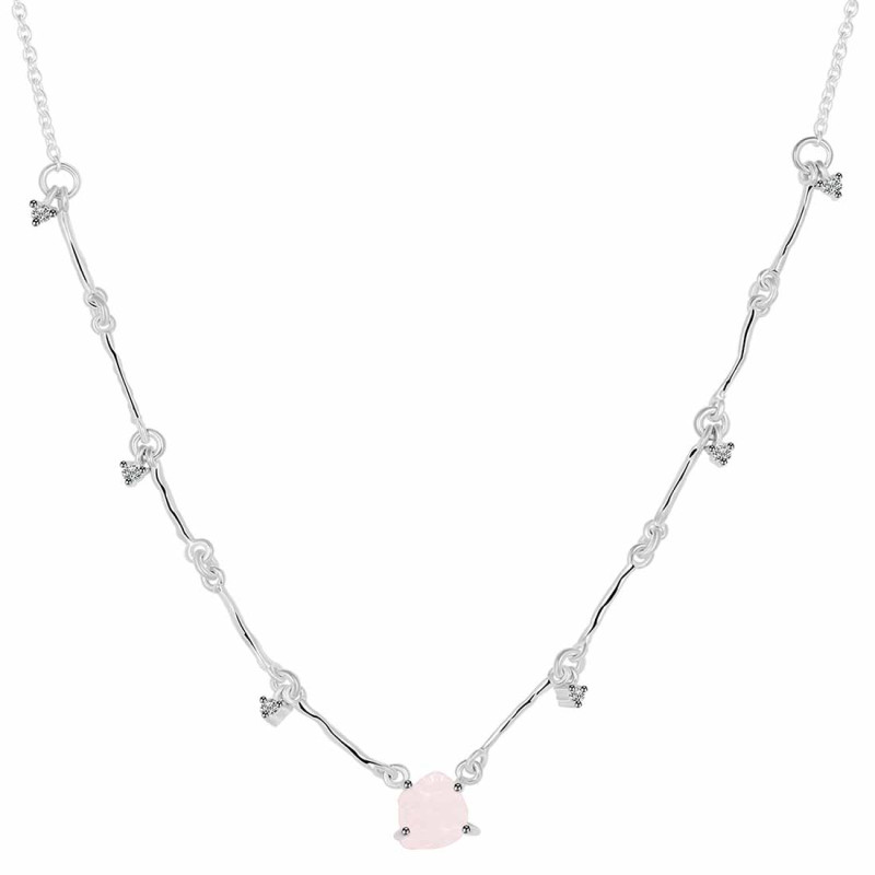 Rose Quartz  Raw Crystal & White Topaz Necklace RSQ-RDN-385.