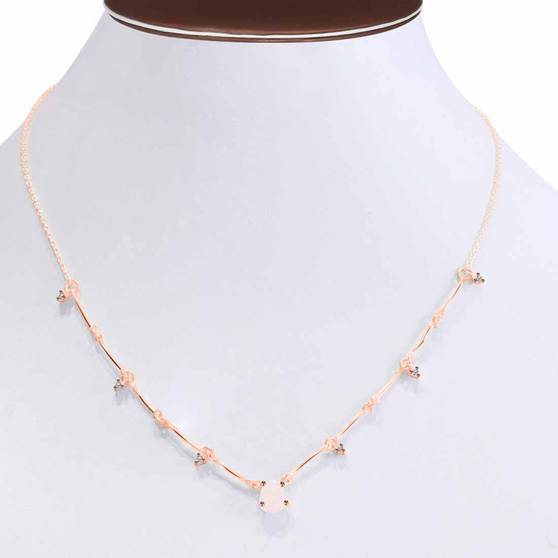 Rose Quartz  Raw Crystal & White Topaz Necklace RSQ-RDN-385.