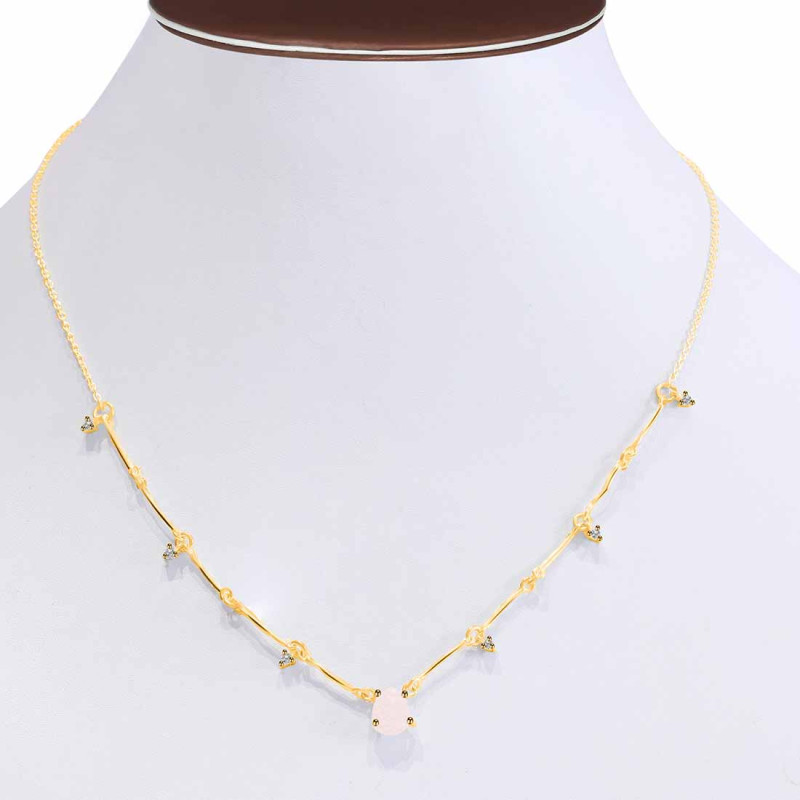 Rose Quartz  Raw Crystal & White Topaz Necklace RSQ-RDN-385.