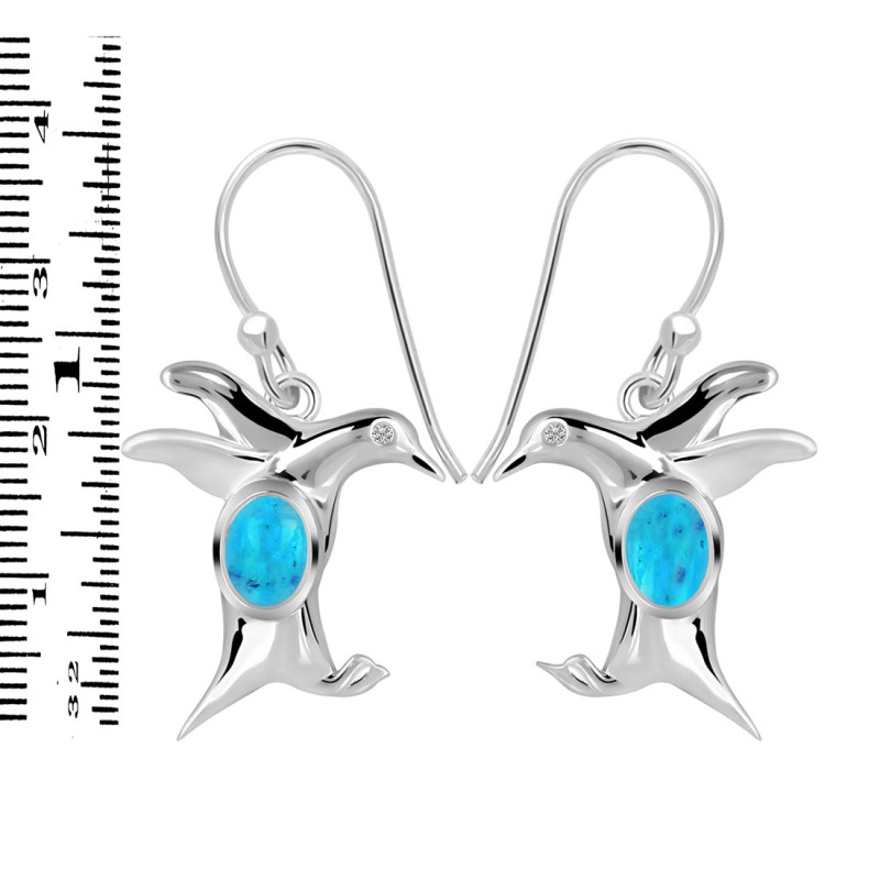 Turquoise & White Topaz Penguin Earring TRQ-RUE-40.