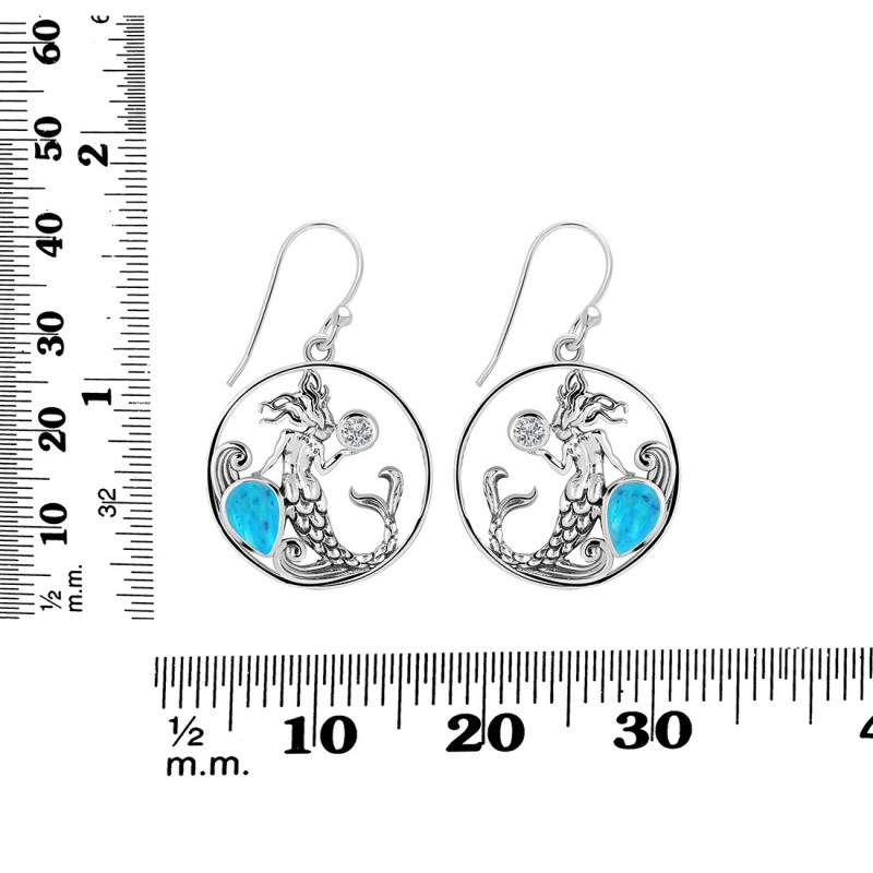 Turquoise & White Topaz Mermaid Earring TRQ-RUE-57.