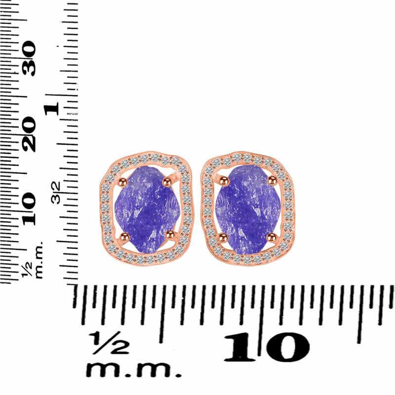 Tanzanite Raw Crystal & White Topaz Stud Earring TZN-RDE-1255.