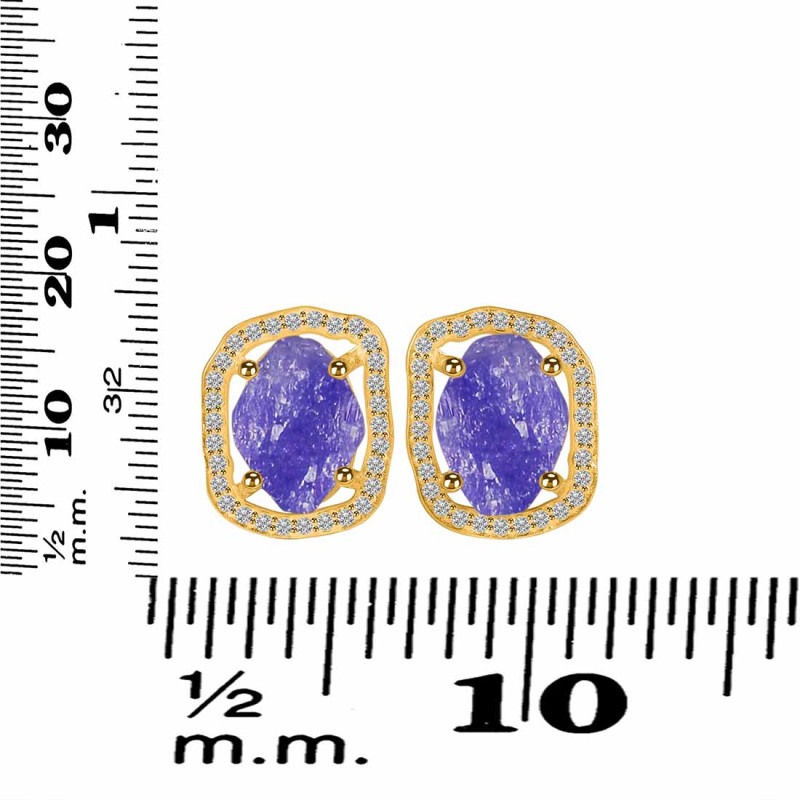 Tanzanite Raw Crystal & White Topaz Stud Earring TZN-RDE-1255.