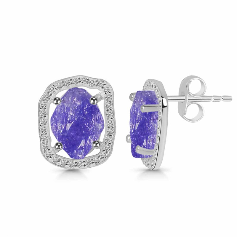 Tanzanite Raw Crystal & White Topaz Stud Earring TZN-RDE-1255.