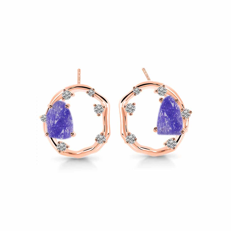 Tanzanite Raw Crystal & White Topaz Stud Earring TZN-RDE-1461.