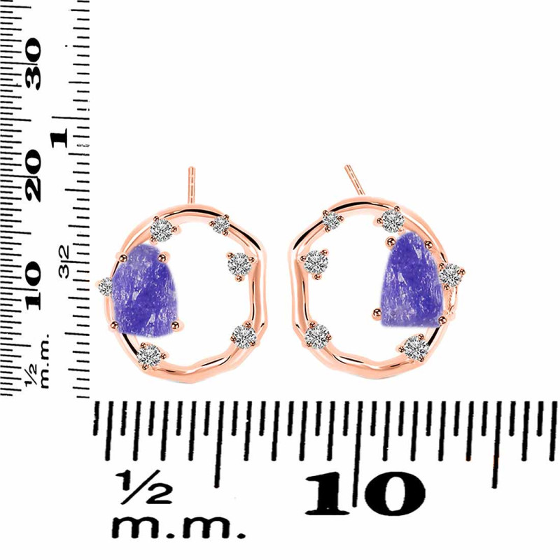 Tanzanite Raw Crystal & White Topaz Stud Earring TZN-RDE-1461.