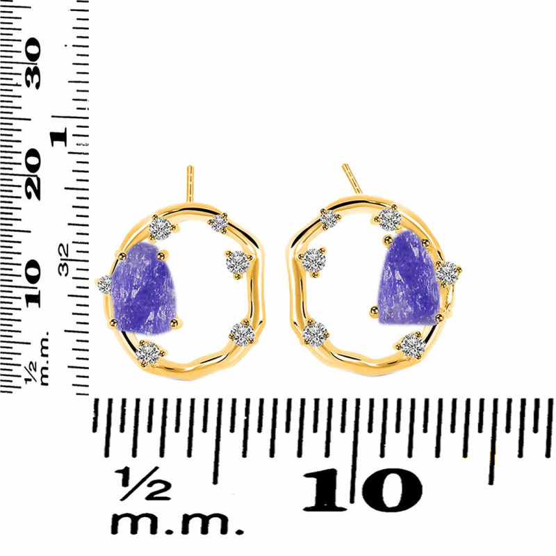 Tanzanite Raw Crystal & White Topaz Stud Earring TZN-RDE-1461.