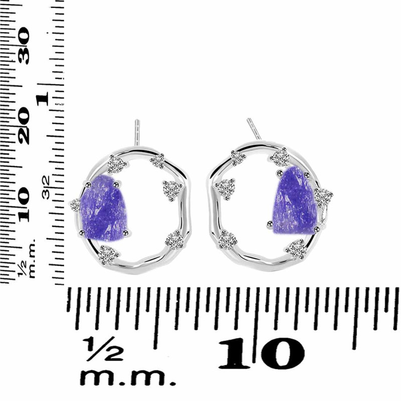 Tanzanite Raw Crystal & White Topaz Stud Earring TZN-RDE-1461.