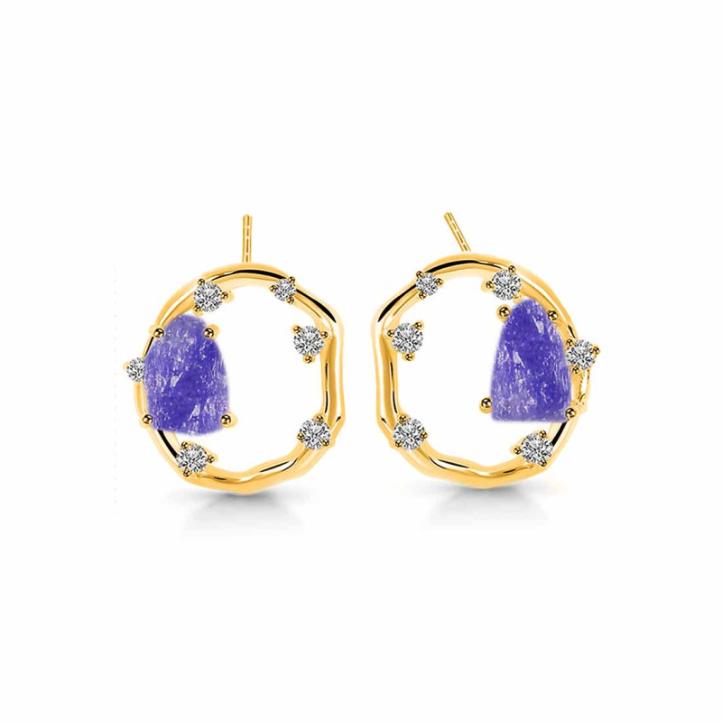 Tanzanite Raw Crystal & White Topaz Stud Earring TZN-RDE-1461.