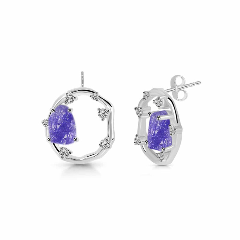 Tanzanite Raw Crystal & White Topaz Stud Earring TZN-RDE-1461.
