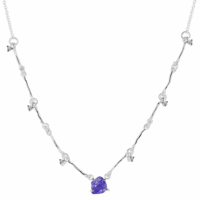 Tanzanite  Raw Crystal & White Topaz Necklace TZN-RDN-385.