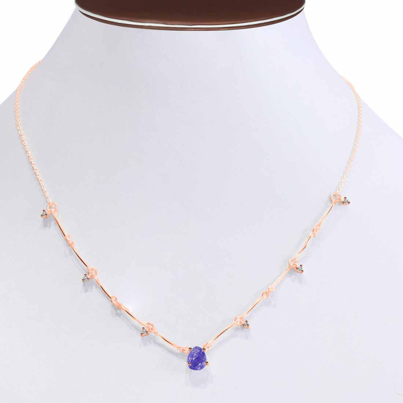Tanzanite  Raw Crystal & White Topaz Necklace TZN-RDN-385.