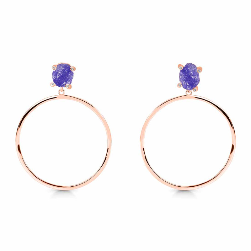 Tanzanite  Raw Crystal & White Topaz Earring TZN-RE-59.