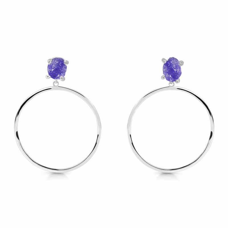 Tanzanite  Raw Crystal & White Topaz Earring TZN-RE-59.