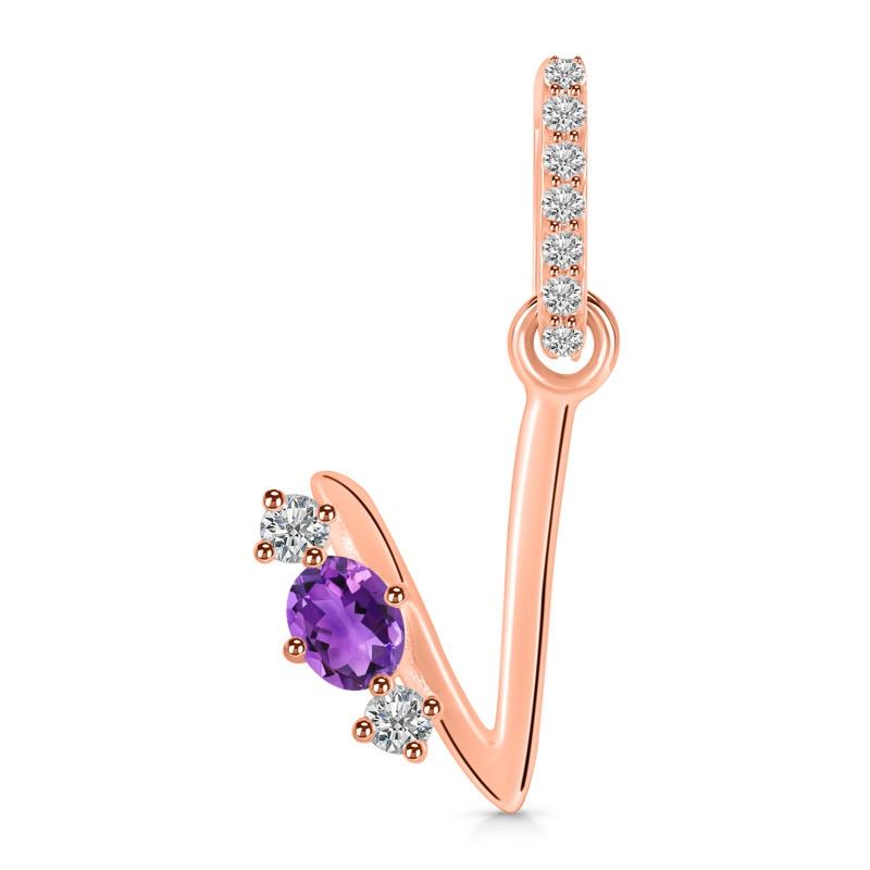 Amethyst & White Topaz Alphabet V Pendant AMT-RDA-100.