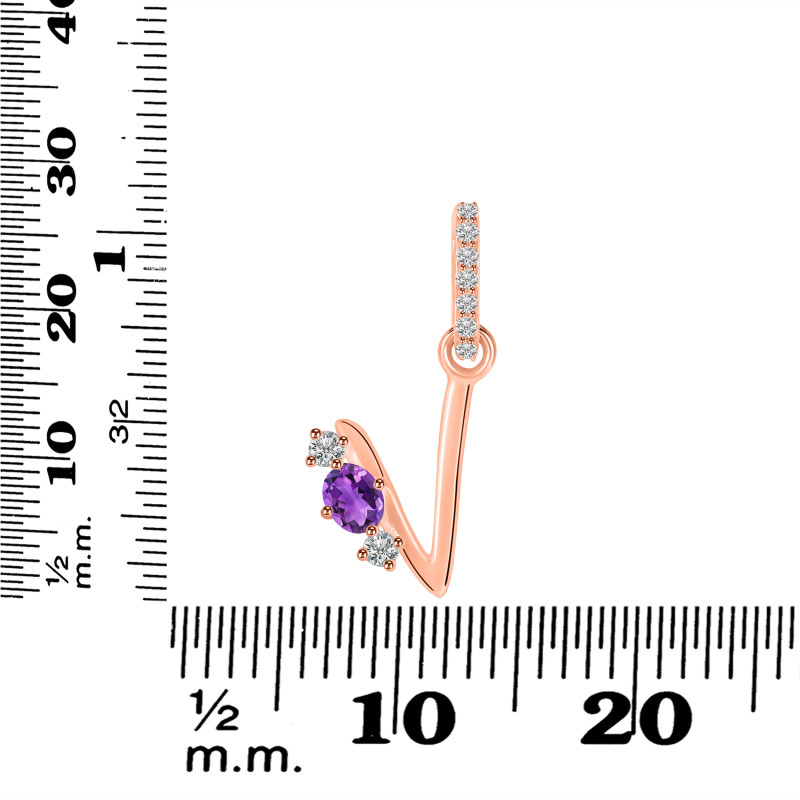 Amethyst & White Topaz Alphabet V Pendant AMT-RDA-100.