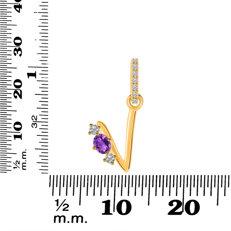 Amethyst & White Topaz Alphabet V Pendant AMT-RDA-100.