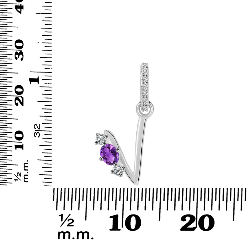 Amethyst & White Topaz Alphabet V Pendant AMT-RDA-100.