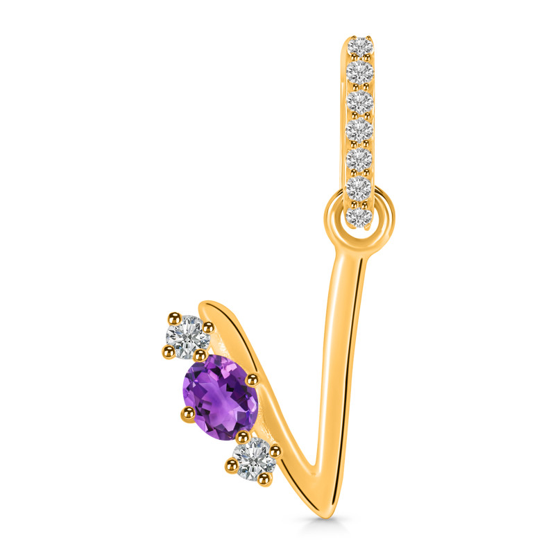 Amethyst & White Topaz Alphabet V Pendant AMT-RDA-100.