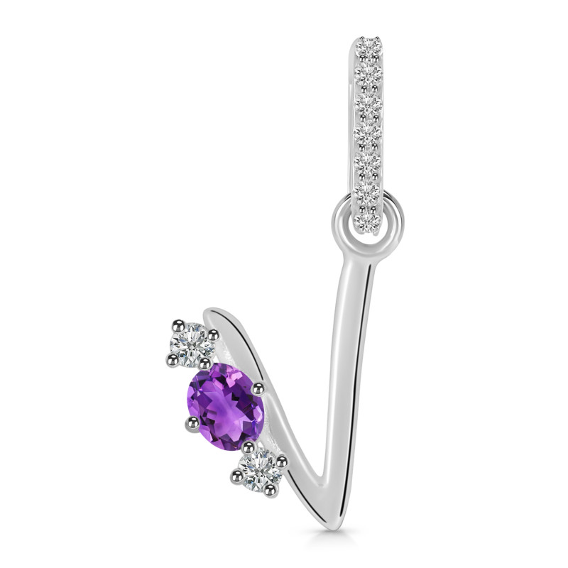 Amethyst & White Topaz Alphabet V Pendant AMT-RDA-100.